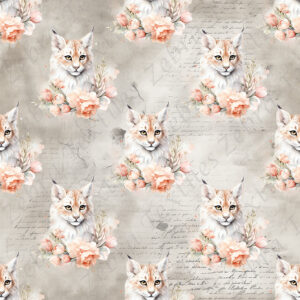 Lynx et fleur pêche fond beige grunge