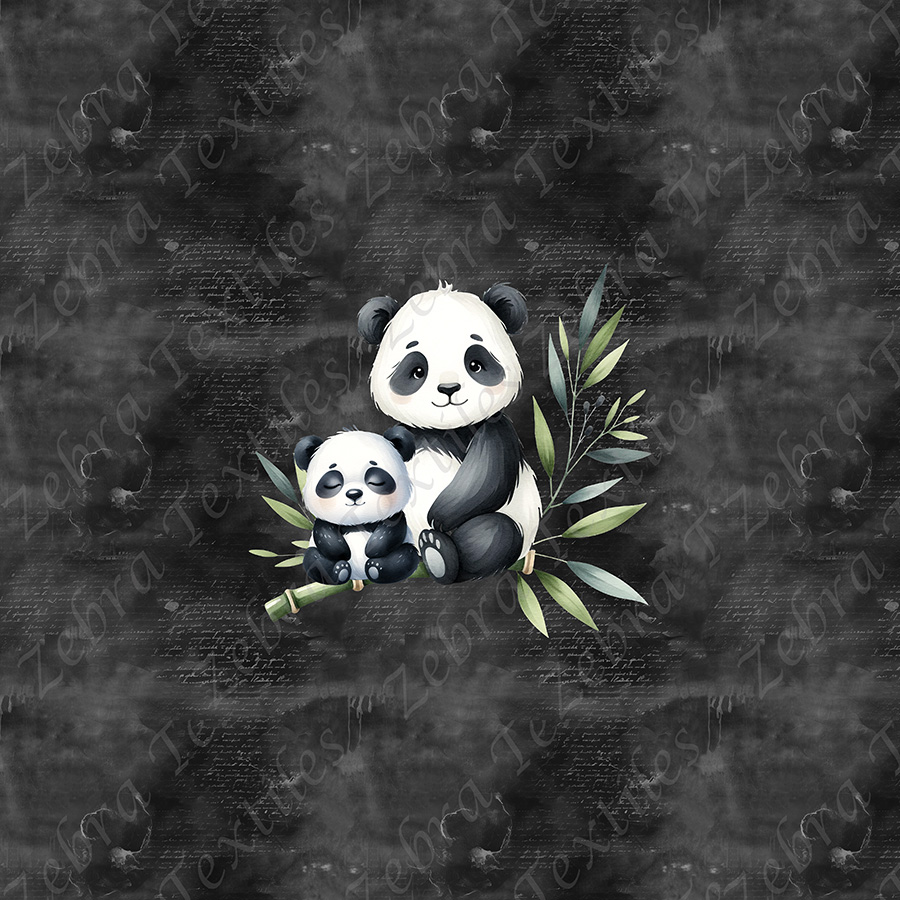 Panda bébé et bambou fond noir