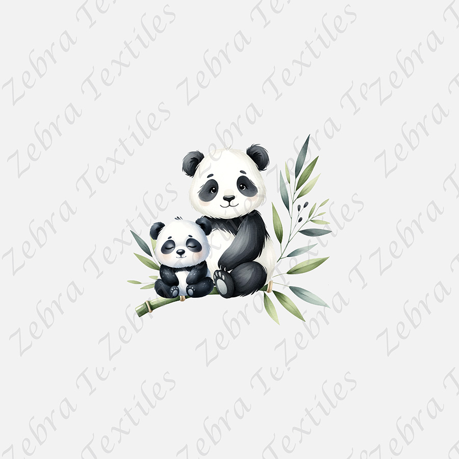 Panda bébé et bambou fond taupe