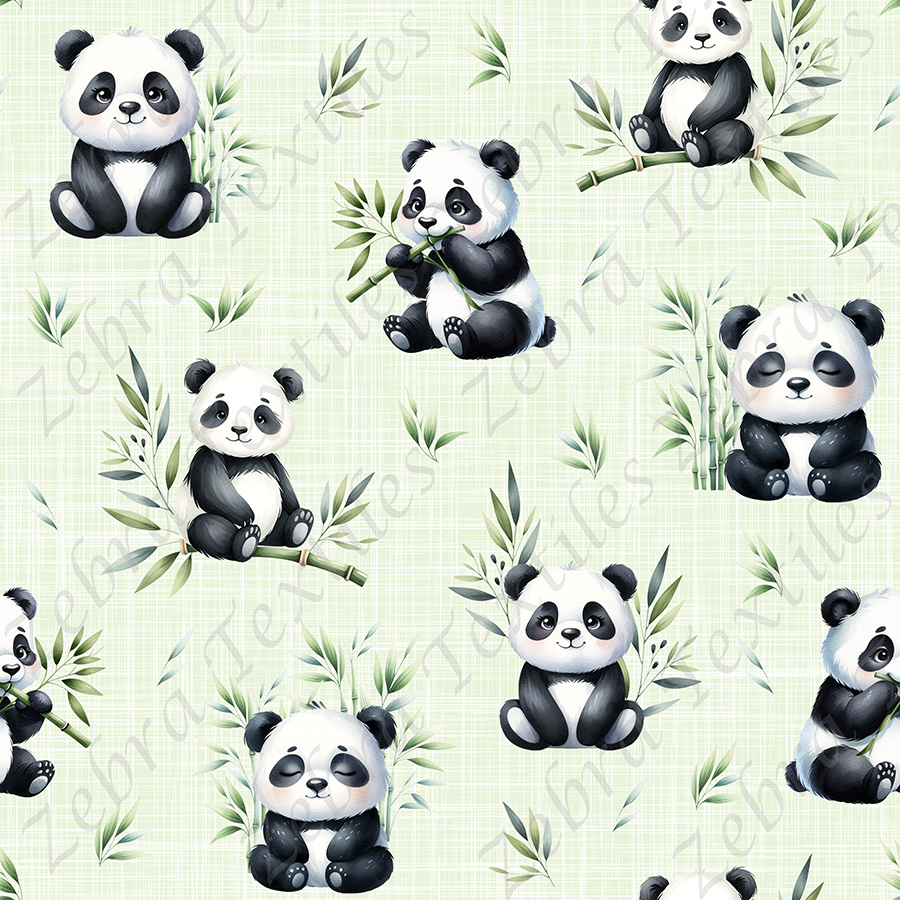 Panda et bambou fond lin vert
