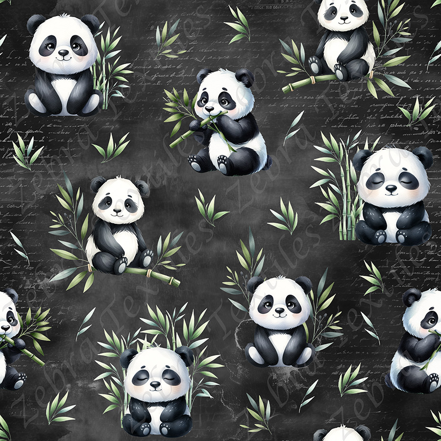 Panda et bambou fond noir