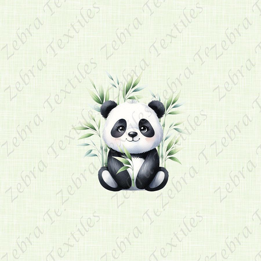 Panda et bambou fond vert lin