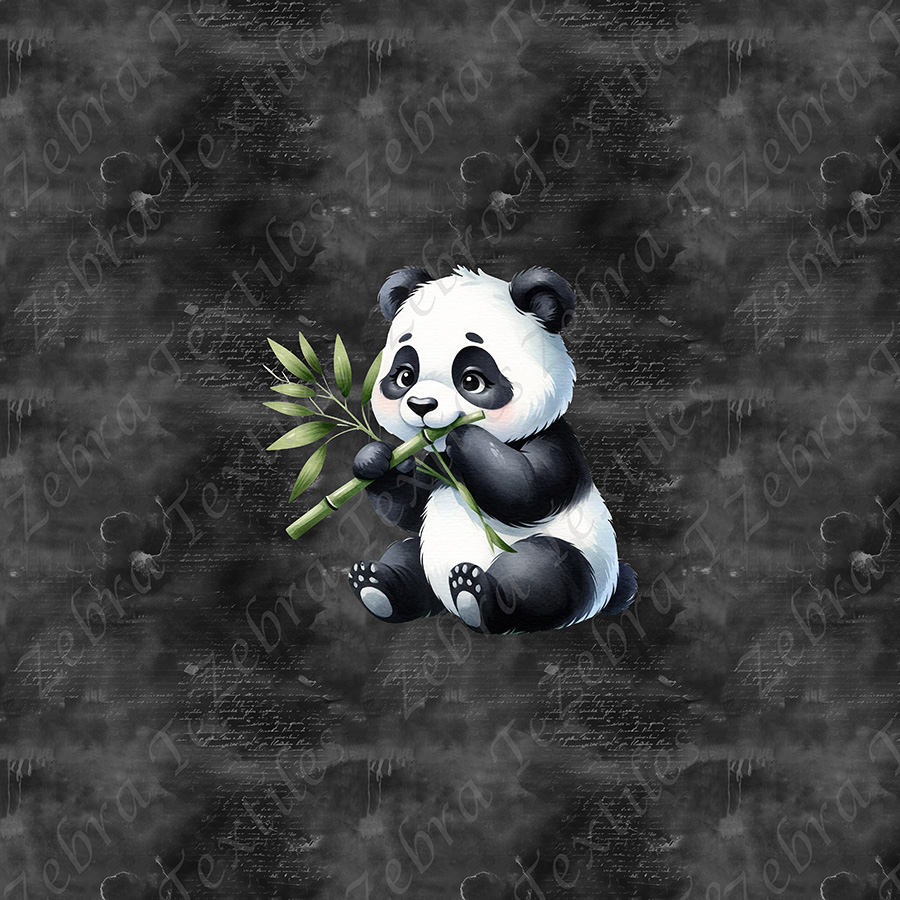 Panda mange bambou fond noir