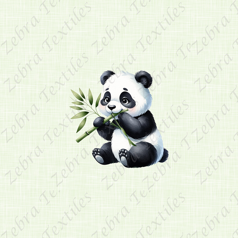 Panda mange bambou fond vert lin