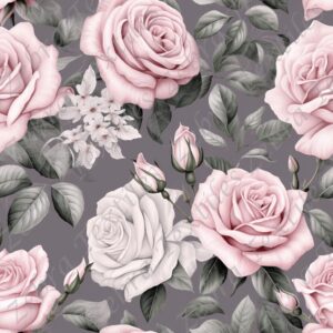 Rose blanche et rose fond gris