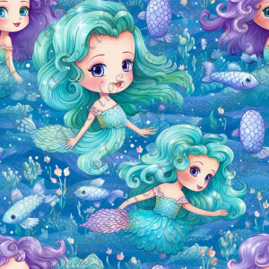 Sirène aqua fond bleu