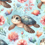 Tortue marine et fleur