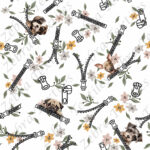 Zipper blanc et chien fond floral