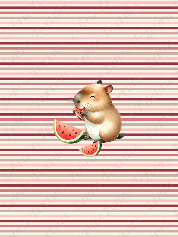 capybara et melon fond rayé