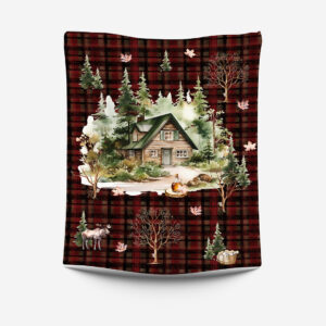 Cabane à sucre fond plaid rouge Panneau doudou