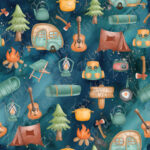 Camping aquarelle fond aqua