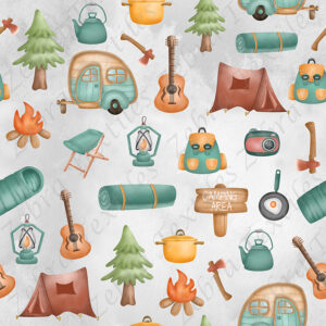 Camping aquarelle fond gris