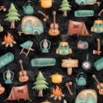 Camping aquarelle fond noir