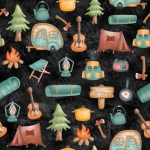 Camping aquarelle fond noir