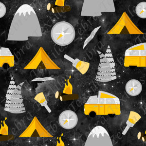 Camping teinte jaune fond galaxie