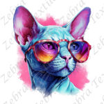 Chat et lunette fond blanc