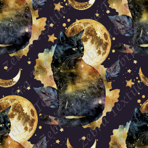 Chat noir et pleine lune doré