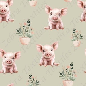 Cochon et pot de fleurs