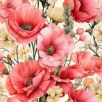 Coquelicots et fleur crème fond crème