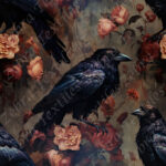 Corbeau noir et fleur rosé
