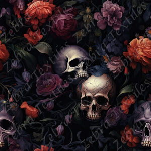Crâne et fleur rouge mauve