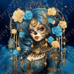 Femme élégante bleue et dorée