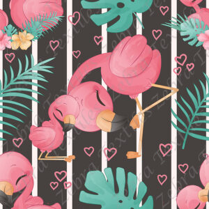 Flamant rose et bébé fond rayé et coeur