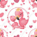 Flamant rose et coeur fond blanc