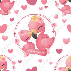 Flamant rose et coeur fond blanc