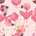 Flamant rose et noix de coco fond rose