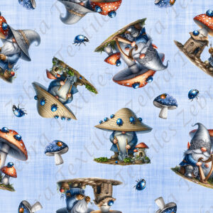 Gnome et coccinelle bleue fond bleu