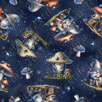 Gnome et coccinelle bleue fond étoilé