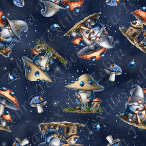 Gnome et coccinelle bleue fond étoilé
