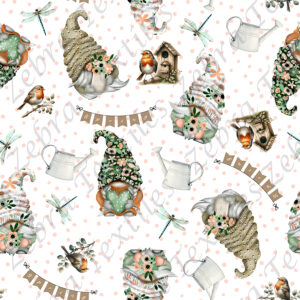 Gnome printanier fond pois rose