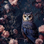 Hibou dans la nuit et fleur rosé