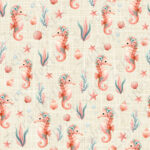 Hippocampe corail fond lin beige