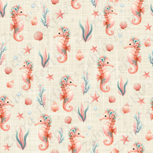 Hippocampe corail fond lin beige