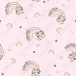 Lapin et arc-en-ciel fond rose