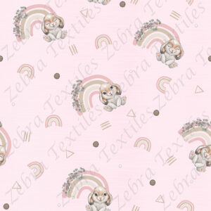 Lapin et arc-en-ciel fond rose