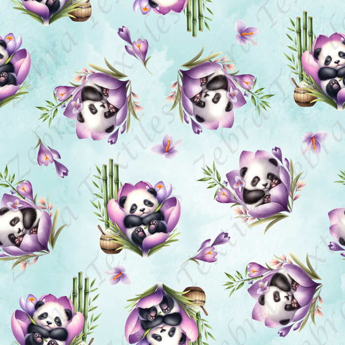 Panda dodo fleur mauve fond aqua