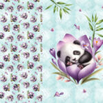 Panda dodo fleur mauve fond aqua Panneau doudou