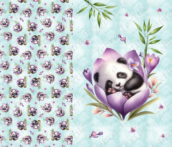 Panda dodo fleur mauve fond aqua Panneau doudou