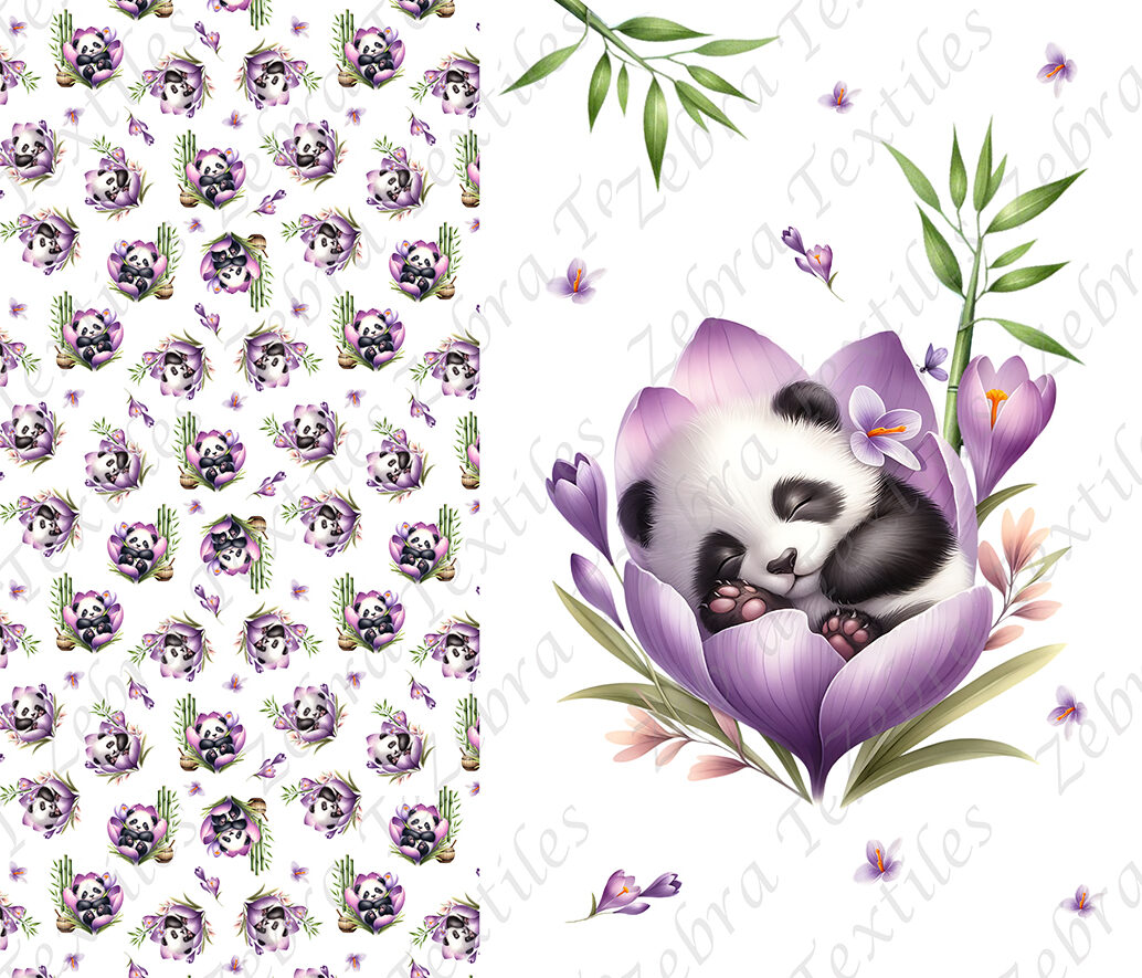 Panda dodo fleur mauve fond blanc Panneau