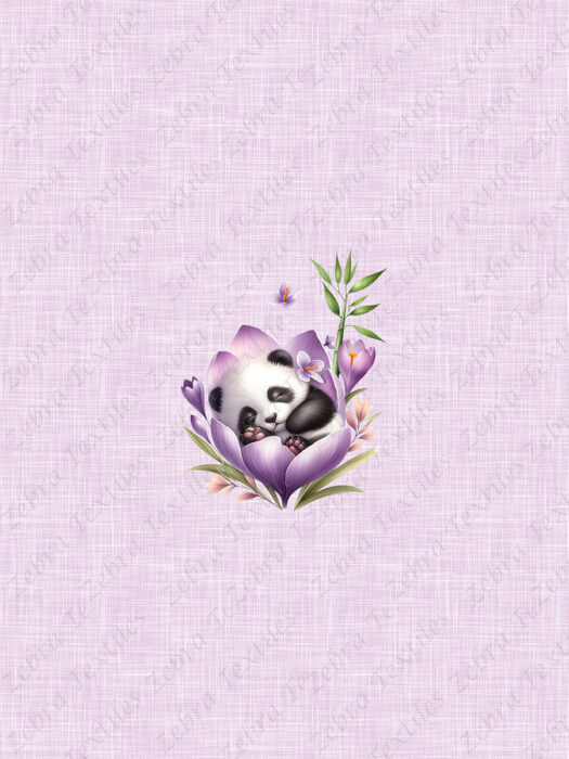 Panda dodo fleur mauve fond lin