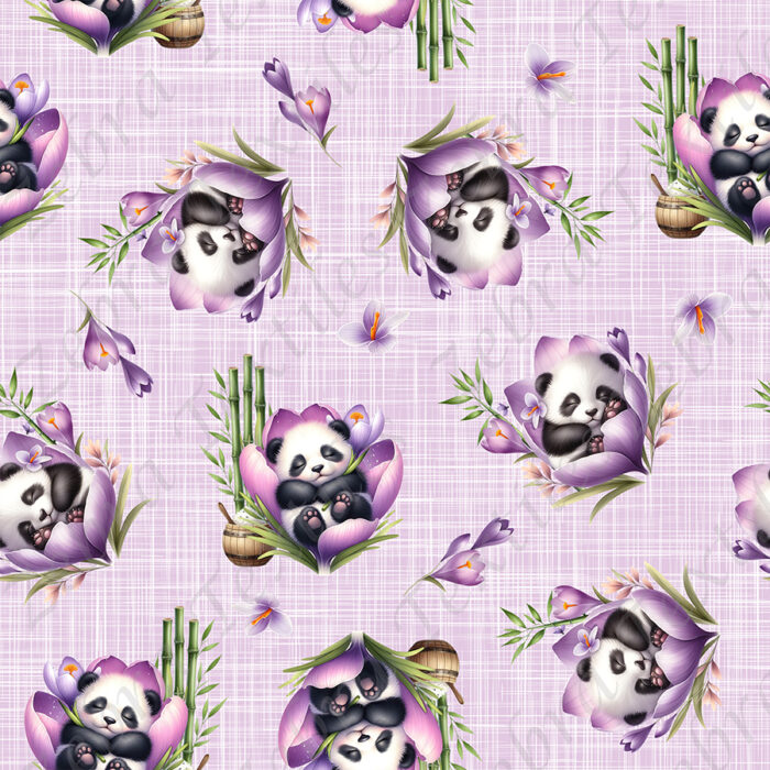 Panda dodo fleur mauve fond lin