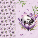 Panda dodo fleur mauve fond lin Panneau