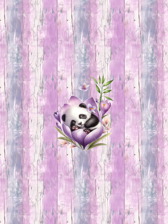 Panda dodo fleur mauve fond planche