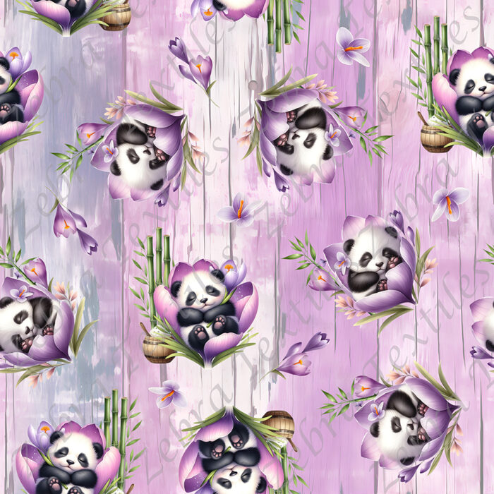 Panda dodo fleur mauve fond planche