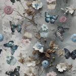 Papillon et beignet fond gris