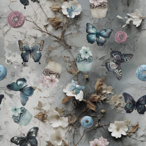 Papillon et beignet fond gris